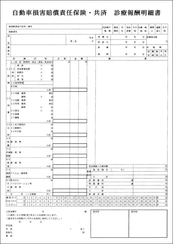 自賠責保険･共済 診療報酬明細書